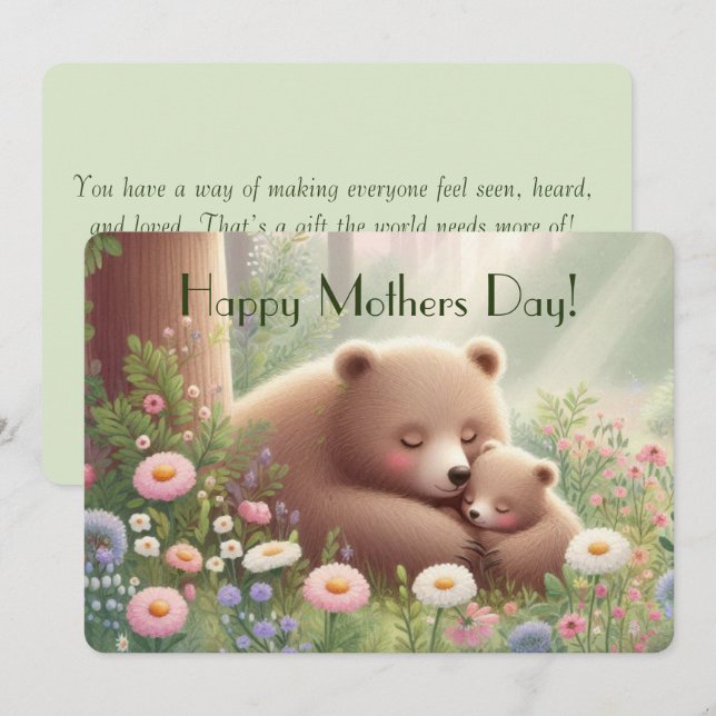 Carte Whimsical Mama & Baby Bear Carte Plat Day (Devant / Derrière)