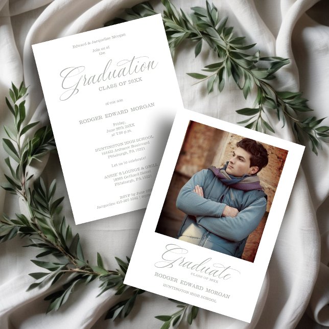 Carte Whimsical Modern Calligraphy Photo Graduation (Whimsical Modern Calligraphy Photo Graduation Invitation Card.)