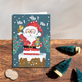 Carte Whimsical Père Noël Blue Holiday