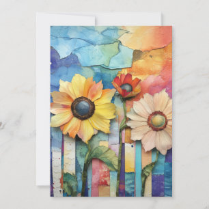 Carte Whimsical Quirky Daisy Type Fleurs Bonjour Plat