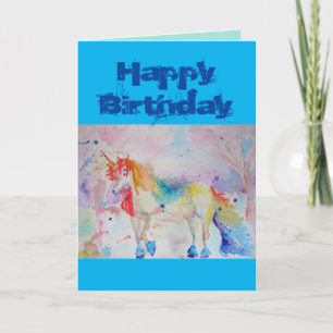 Carte Whimsical Rainbow Unicorn Watercolor