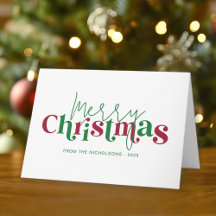 Whimsical Retro Merry Christmas with Family Name