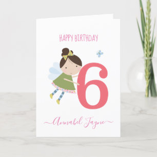 Carte Whimsical Sixième anniversaire fée filles rose mig