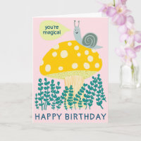 Whimsical snail on Magical Mushroom CUSTOM Bday