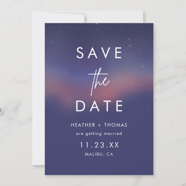 Carte Whimsical Starry Night Script Modern Save the Date (Devant)