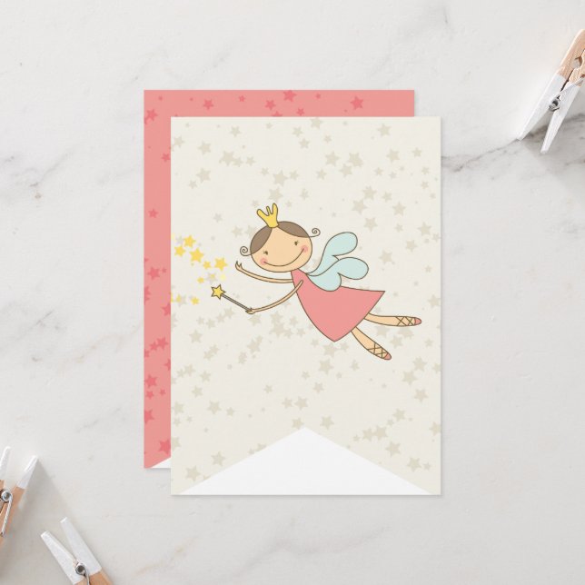 Carte Whimsical Sweet Fairy Princesse Fille Fête d'anniv (Devant/Arrière en situation)