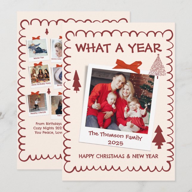 Carte Whimsical What A Year Multi Photo Christmas Red (Devant / Derrière)