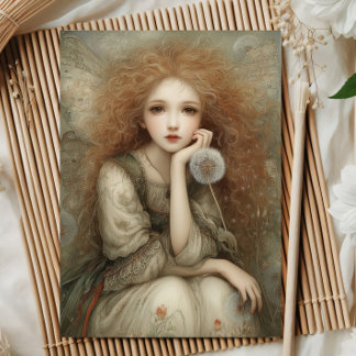 Carte Whimsical Woodland Fairy Portrait with Dandelion