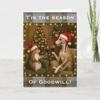 Carte Whippet and Squirrel Christmas greetings card