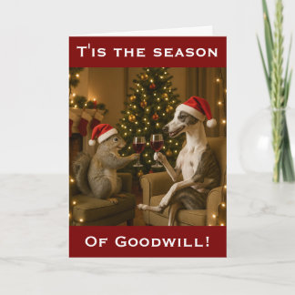 Carte Whippet and Squirrel Christmas greetings card