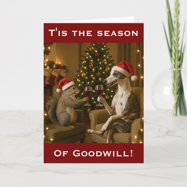 Carte Whippet and Squirrel Christmas greetings card (Devant)