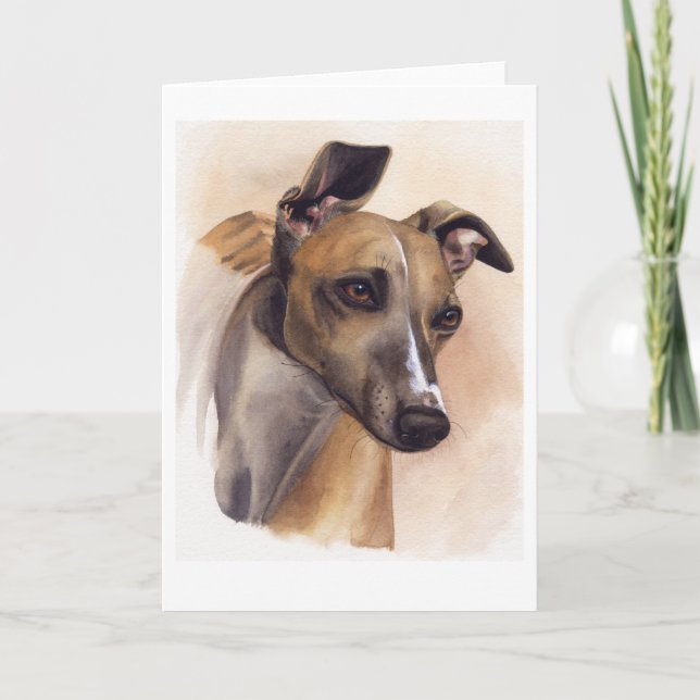 Carte Whippet peint dans la couleur pour aquarelle (Devant)