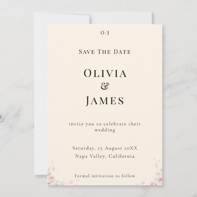 Carte Whispered Petals Elegant Minimalist Save the Date  (Devant)