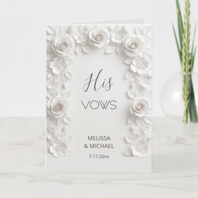Carte White 3D Roses Wedding Vow Card (Devant)