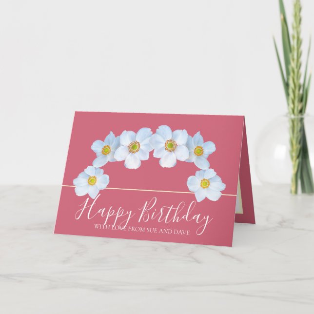 Carte White Anemone Botanical Elegant Happy Birthday (Devant)