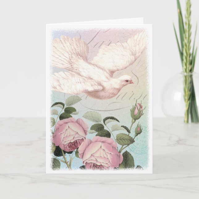 Carte White Dove Roses rose Sympathie ou paix (Devant)