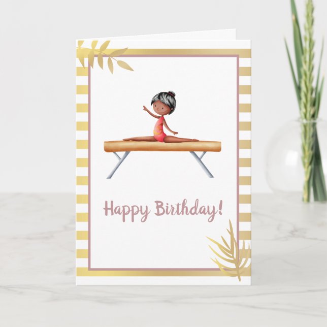 Carte White Gold Gymnastique poutre Anniversaire (Devant)