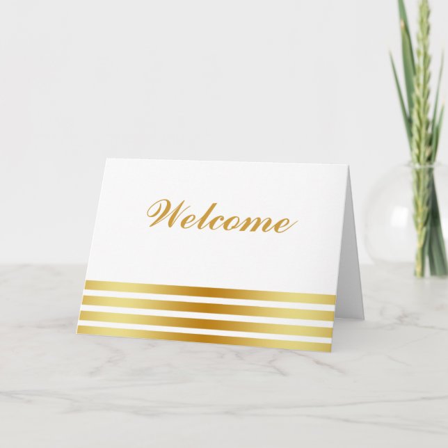 Carte White Minimal avec Gold Stripes Bienvenue (Devant)
