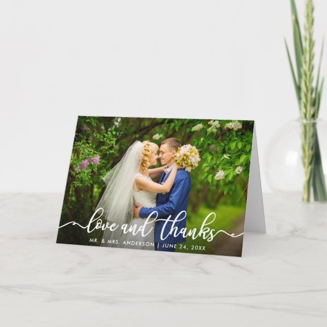 Carte White Script Love and Thanks Mariage Photo Pold (Devant)