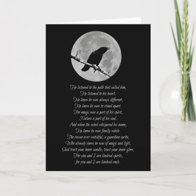 Carte Wicca Inspiré Joyeux Anniversaire Poème Corbeau et (Devant)