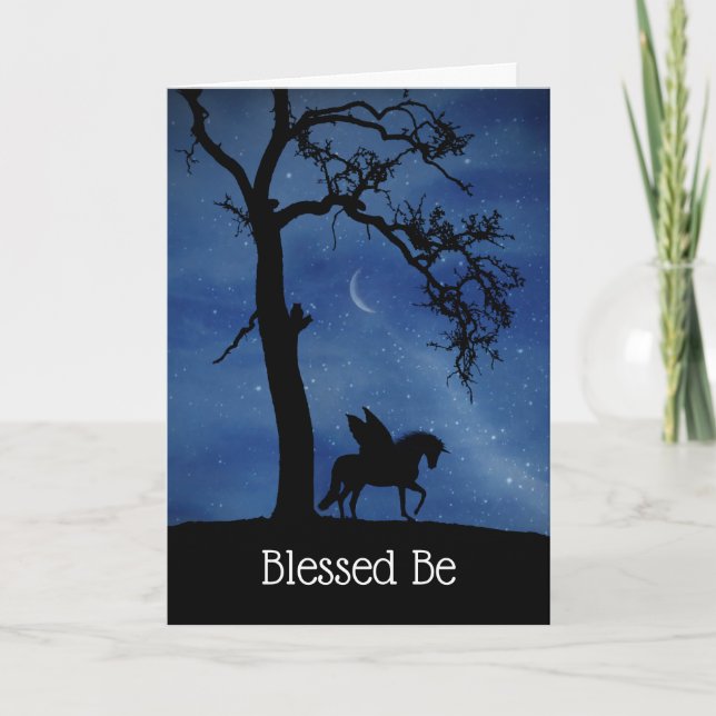 Carte Wicca Joyeux Anniversaire Béni Soit Pegasus Unicor (Devant)