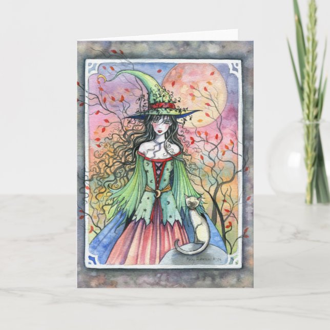 Carte Wiccan Siamese Halloween Witch (Devant)
