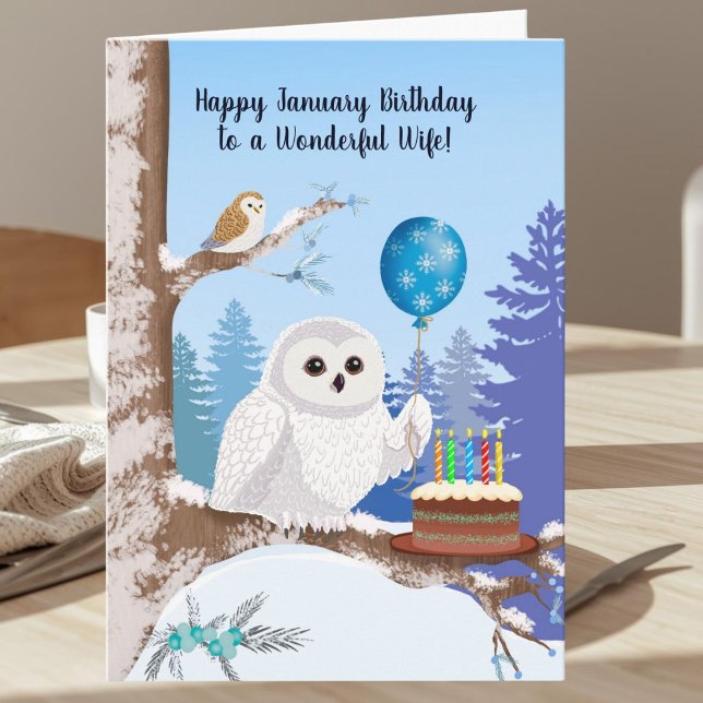 Carte Wife Happy January Birthday Snowy Owl (Créateur téléchargé)