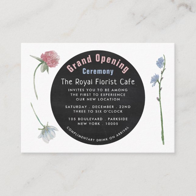 Carte Wild Floral Chalkboard Grand ouverture (Devant)