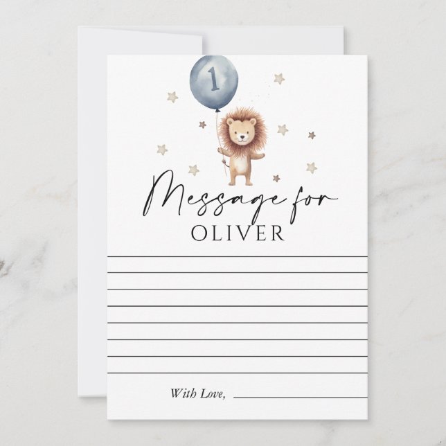 Carte Wild One Lion Ballon Premier Anniversaire Message  (Devant)