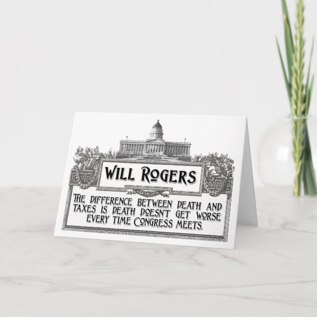 Carte Will Rogers Citation sur la mort et les impôts (Devant)