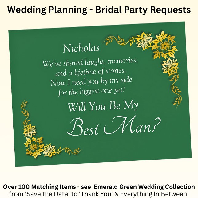 Carte Will You Be My Best Man? Emerald Green & Gold (Créateur téléchargé)
