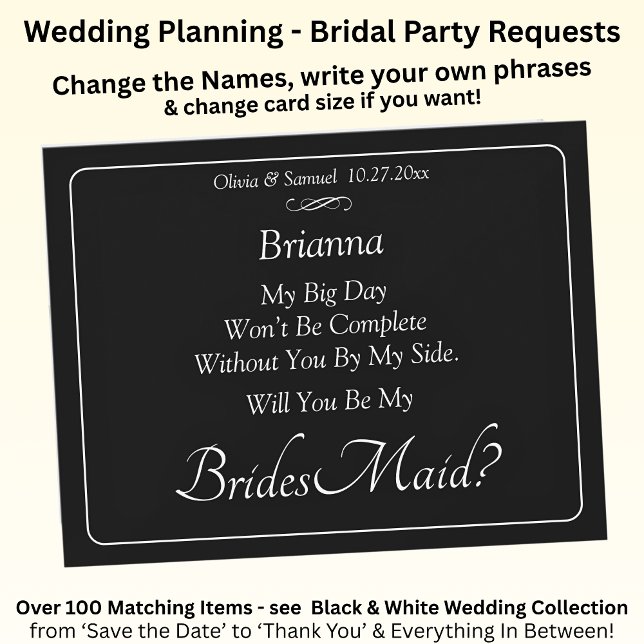Carte Will You Be My Bridesmaid? Black & White Card (Créateur téléchargé)