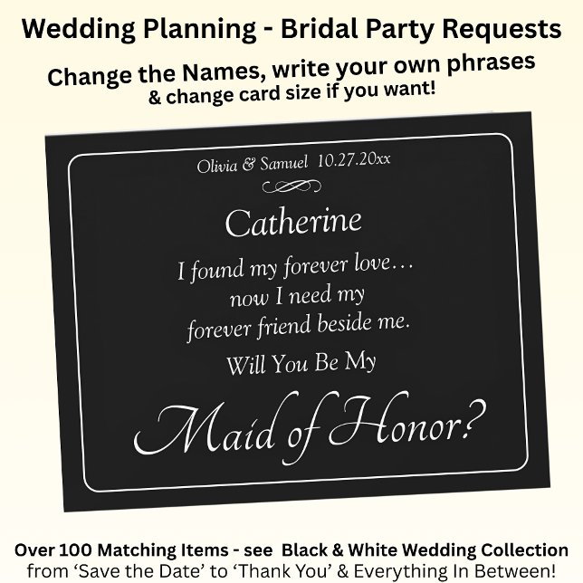 Carte Will You Be My Maid of Honor? Black & White Card (Créateur téléchargé)