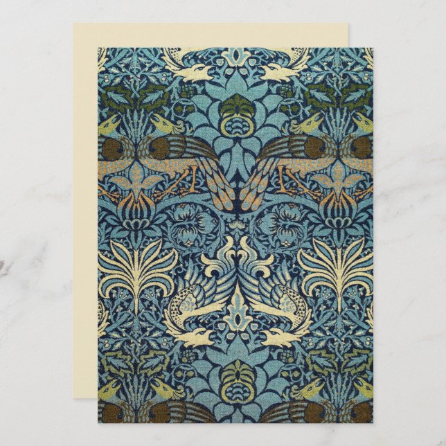 Carte William Morris Dessin Tissé Paon et Dragon (Devant / Derrière)