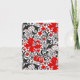 Carte William Morris Iris et Lily, noir, blanc et rouge