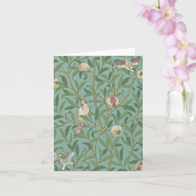 Carte William Morris, Oiseaux et Pommegrenates - Vert (Orchidée)