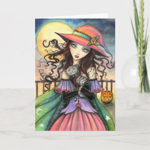 Carte Winds of Halloween Witch and Tabby Cat