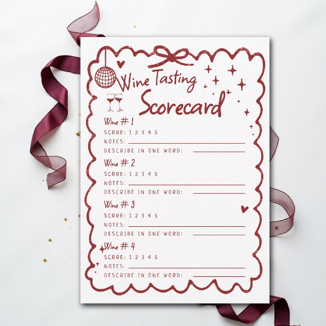 Carte Winery Bachelorette Party 4 Wine Tasting Scorecard (winery bachelorette party invitation wine tasting scorecard girls trip weekend napa sonoma)