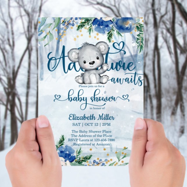 Carte Winter Adventure Attend le Baby shower Ours Polair (Créateur téléchargé)