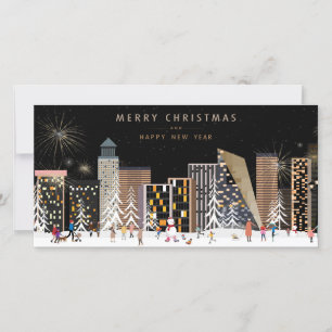 Carte Winter City Wonderland Scène de Noël avec photo