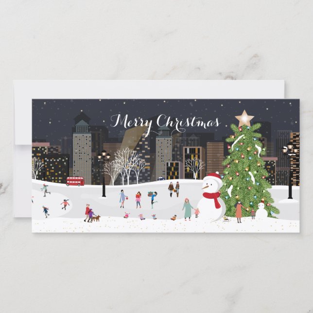 Carte Winter City Wonderland Scène de Noël avec photo (Devant)
