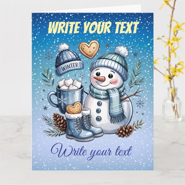 Carte Winter Cozy Snowman (Fleur jaune)