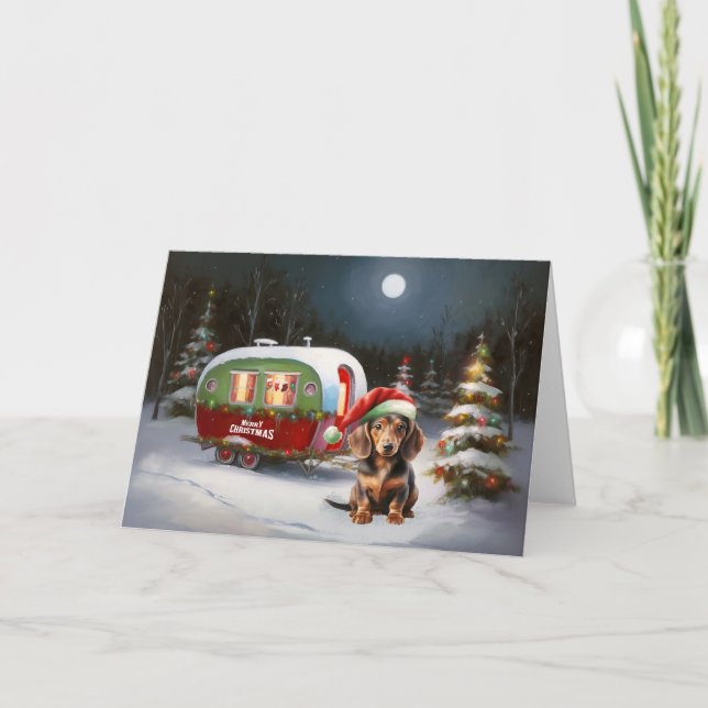 Carte Winter Dachshund Caravan Christmas Adventure (Devant)