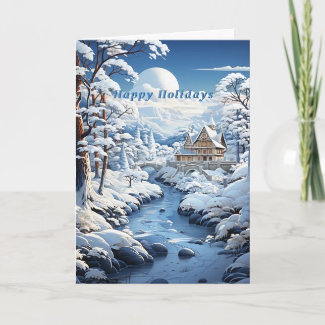 Carte Winter Forest Country Church Froid River (Devant)