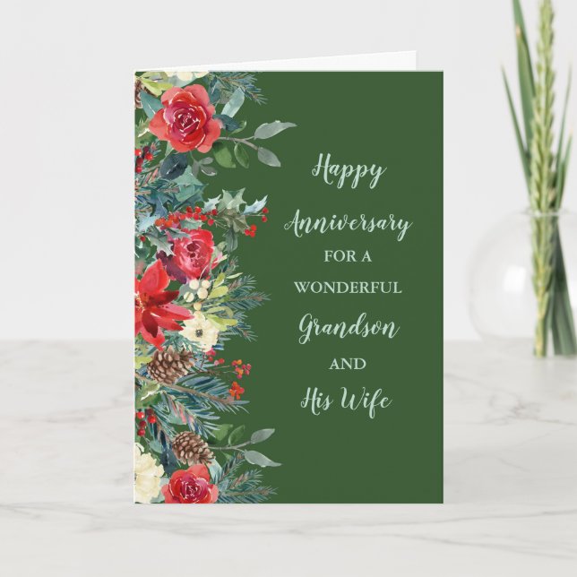 Carte Winter Grandson et son anniversaire de femme (Devant)