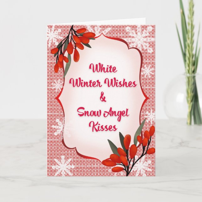 Carte Winterberry Blanc Souhaits d'hiver Baisers d'ange  (Devant)