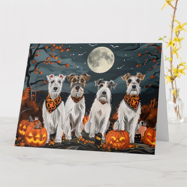 Carte Wirefox Terrier Halloween Éffrayant (Fleur jaune)