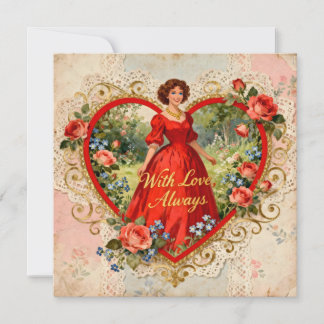 Carte With Love Always Vintage Lady with Floral Heart