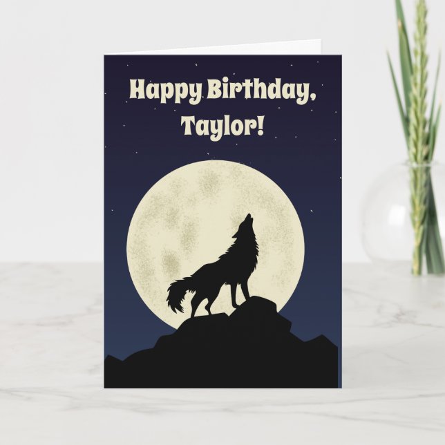 Carte Wolf Howling at the Moon Illustration personnalisé (Devant)