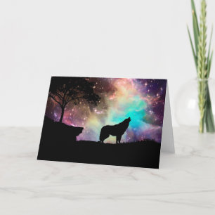 Carte Wolf Howling Silhouette Avec Lumières Du Nord